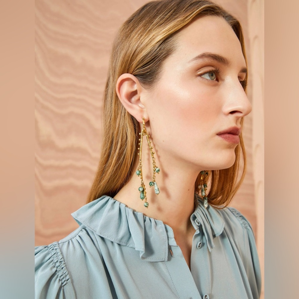 ULLA JOHNSON Beaded Chandelier Earring – Tree Agate